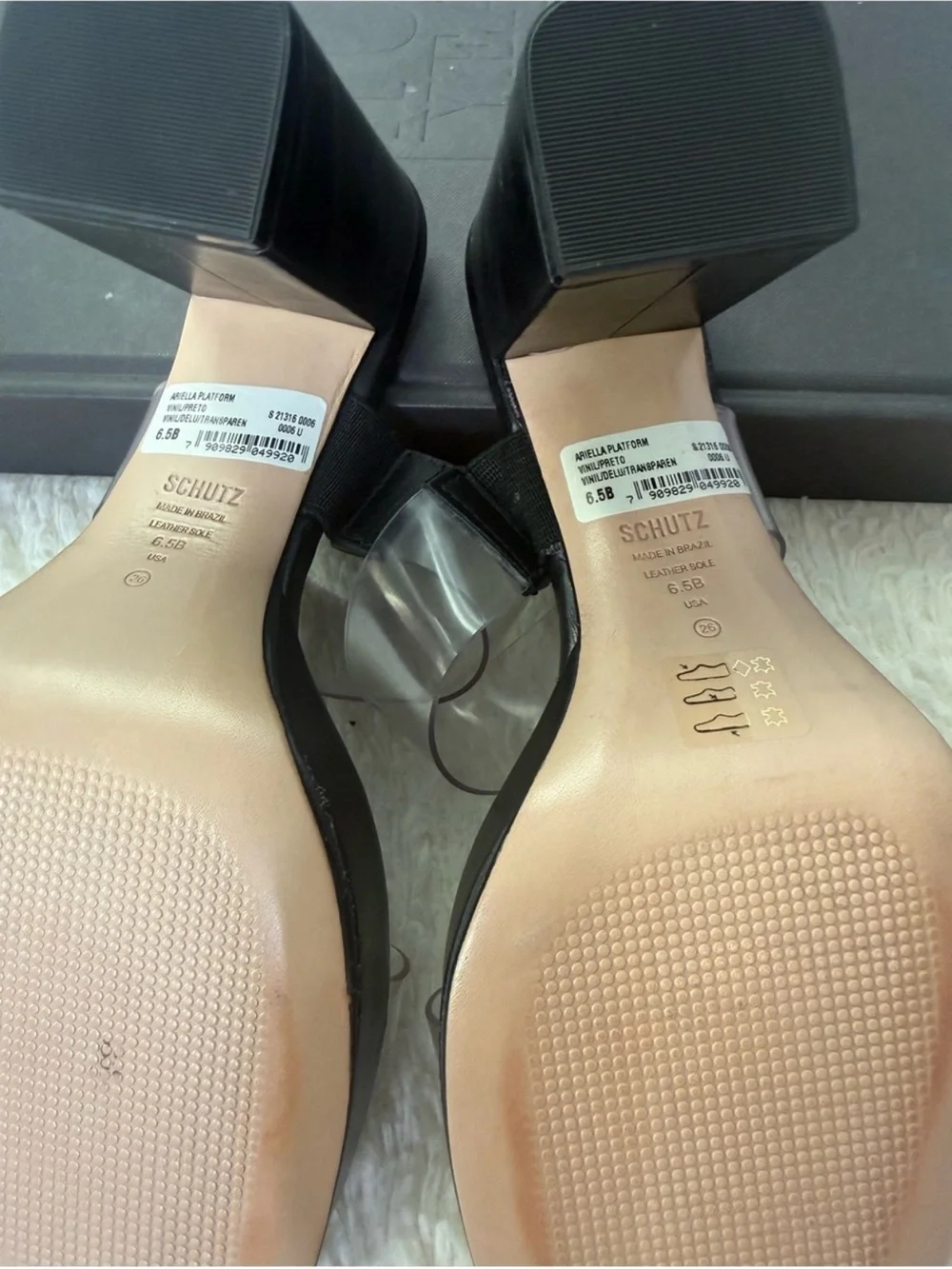 SCHUTZ Black Platform Mules with Clear Straps